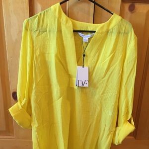New NWT Sz 6 Sm Diane Von Furstenberg DVF V-Neck Gauze Tissue Linen Tunic Shirt